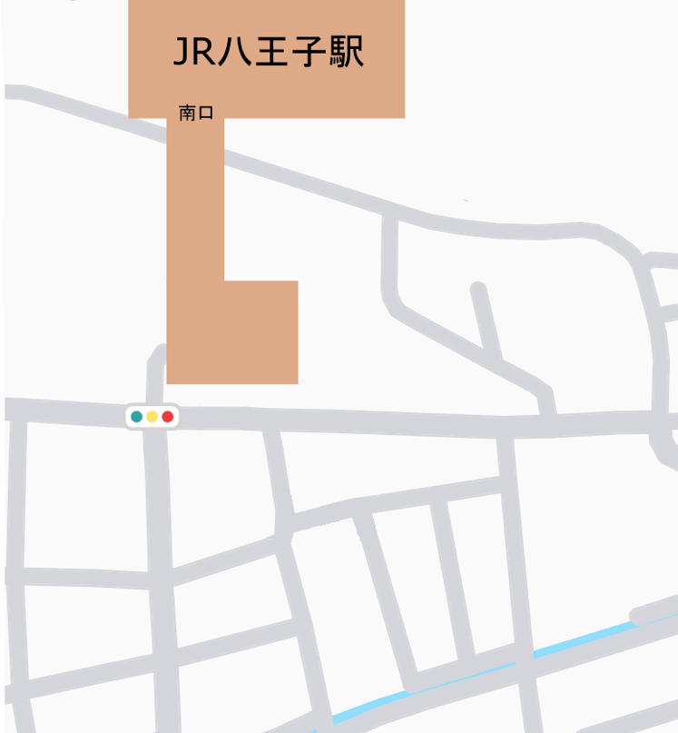 JR八王子駅南口から子安町の参加店舗までの地図
